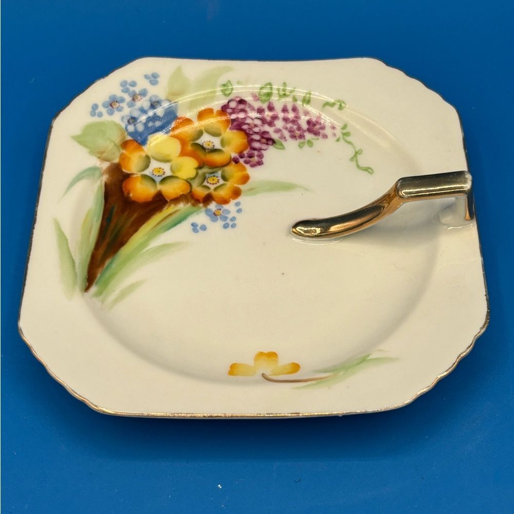 Vintage 5 1/2" Nappy Dish Single Handle Floral Design  Occupied Japan  MCM